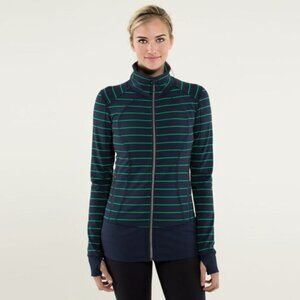 Lululemon Nice Asana Jacket Sz Slalom Stripe Navy / Green